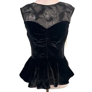 Rebecca Taylor Black Velvet & Floral Organza Peplum Top New with tags Size 0